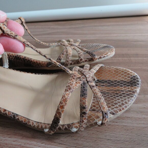 STUART WEITZMAN Leather Snakeskin Strappy Low Wedge Sandals Quiet Luxury US 8 - Picture 8 of 15